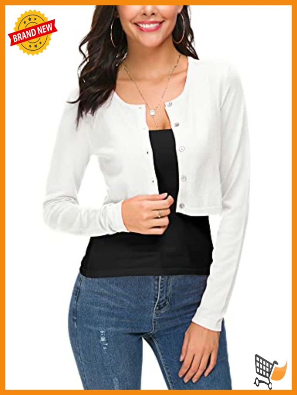 Cropped Knit Cardigan Sweater Long Sleeve Button Down Open Front Bolero Shrug